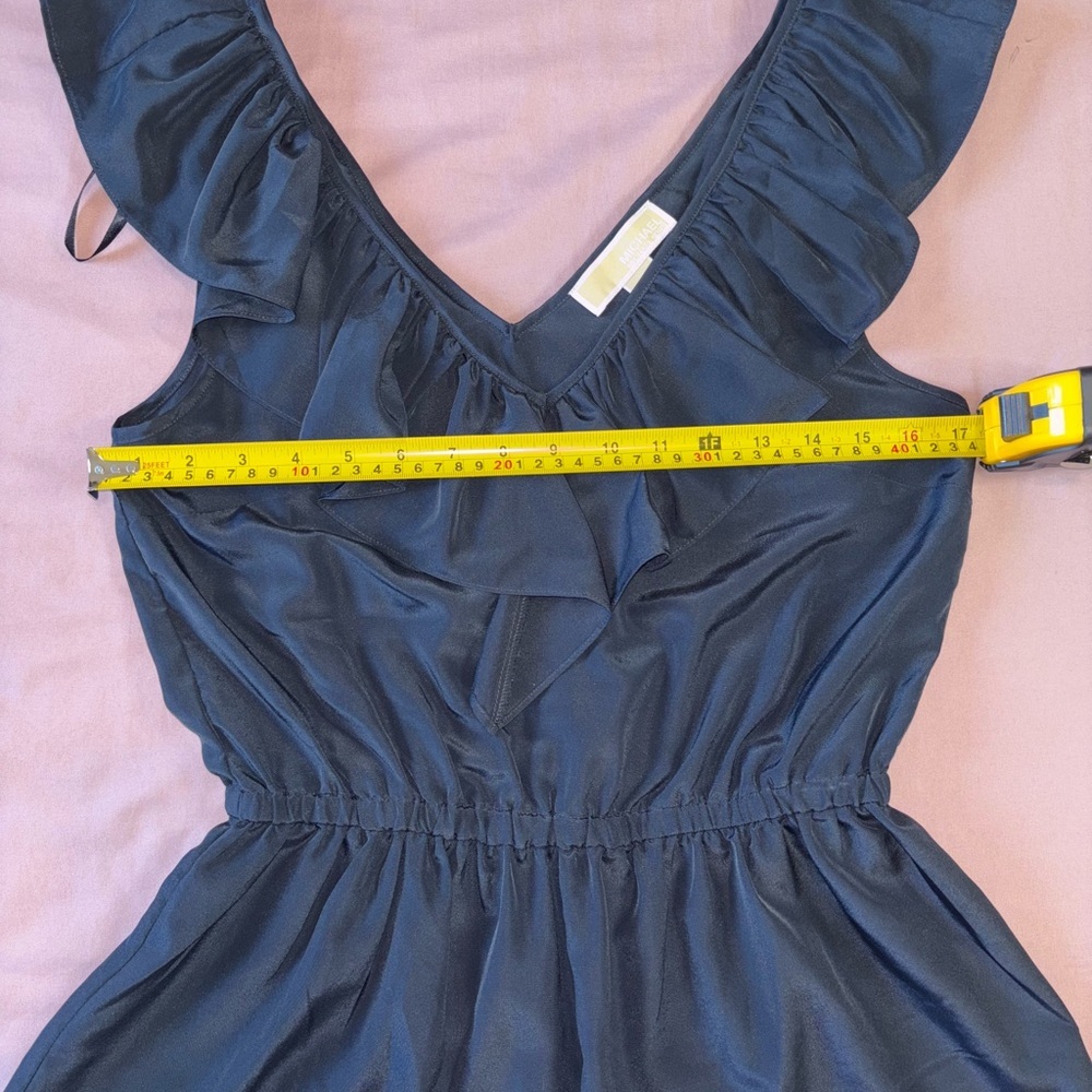 Michael Kors Navy Ruffle V-Neck Peplum Top - Picture 4 of 6